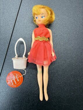 Vintage Dawn Topper Glori 6” Doll with Orange Dress '70s Purse And Tag